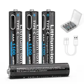 Hikitmate Usb-c-001 Rechargeable Aaa Lithium Batteries With Usb-c Black And Blue